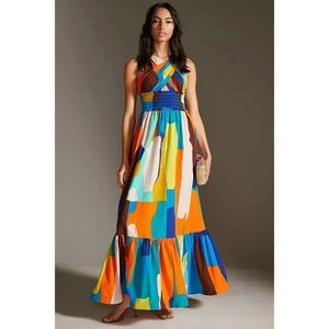 Anthropologie Multicolor Abstract Print Maxi Dress